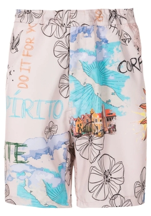 Amir Slama graphic-print silk shorts - Neutrals