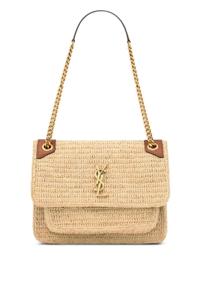 Saint Laurent medium Niki raffia-chain shoulder bag - Neutrals
