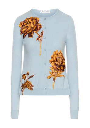 Oscar de la Renta peony-embroidered cardigan - Blue