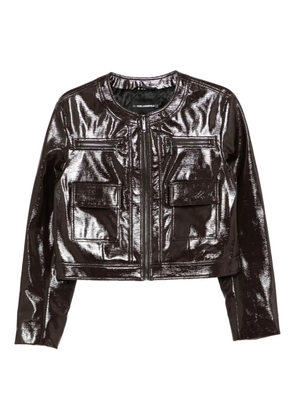 Karl Lagerfeld logo-embossed patent jacket - Brown