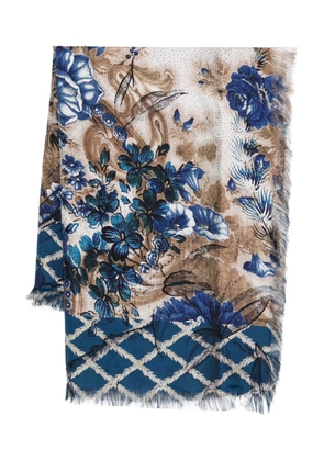 Pierre-Louis Mascia Aloeuw floral-print fringed-edge silk scarf - Blue