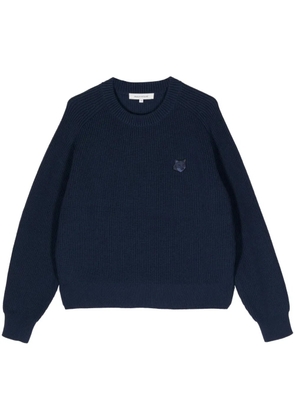 Maison Kitsuné Fox Head-appliqué ribbed-knit jumper - Blue