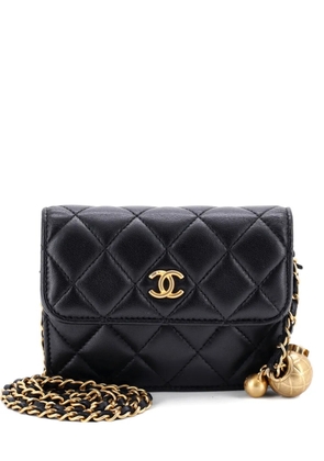 CHANEL Pre-Owned Pearl Crush Flap Clutch with Chain Quilted Lambskin Mini crossbody bag - Black