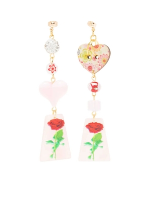Amir Slama Bijoux asymmetric floral-print earrings - Pink