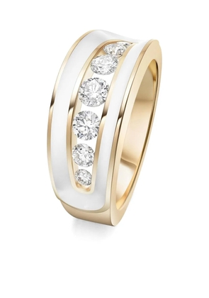 Melissa Kaye 18K yellow gold white enamel diamond ring