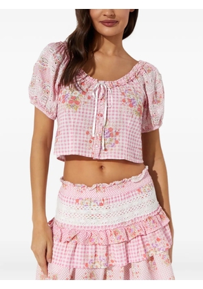 LoveShackFancy checked-pattern flower-embellishment blouse - Pink