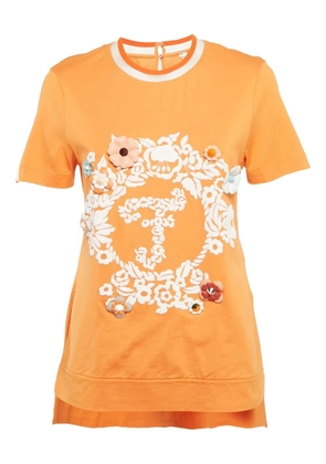 Fendi Pre-Owned floral-embroidered T-shirt - Orange