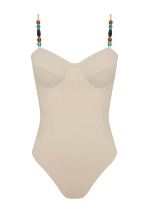 Brigitte beaded-strap swimsuit - Neutrals