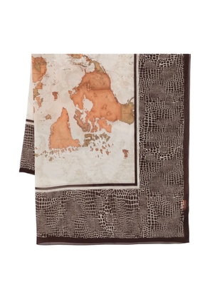 ALVIERO MARTINI 1° CLASSE map-print crocodile-effect scarf - Brown