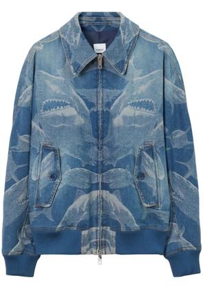 Burberry shark-print denim bomber jacket - Blue