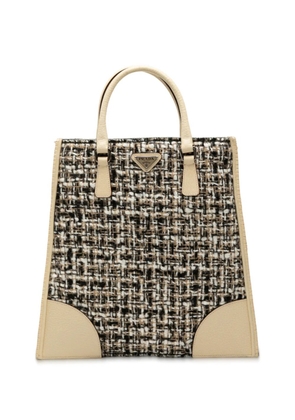 Prada Pre-Owned 2000-2013 Vitello Trimmed Tweed Flat tote bag - Brown