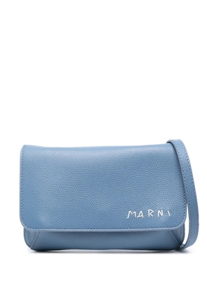 Marni logo-embroidered leather belt bag - Blue