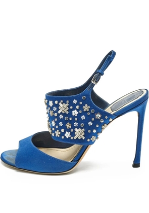 Christian Dior Pre-Owned 100mm crystal-embellished leather heeled sandals - Blue