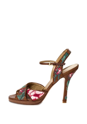 Valentino Garavani Pre-Owned 115mm floral-embroidery leather sandals - Brown