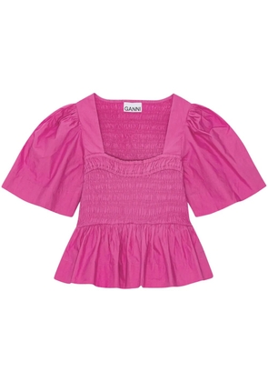 GANNI peplum-waist organic-cotton blouse - Pink