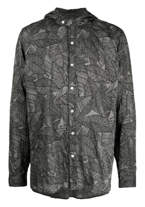 Mostly Heard Rarely Seen leaf-print hooded shirt - Grey