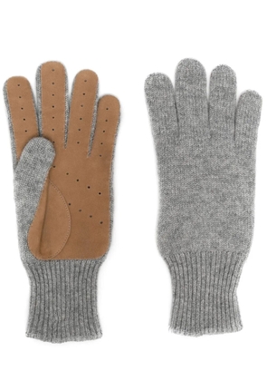 Brunello Cucinelli leather-trim cashmere gloves - Grey