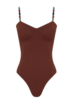 Brigitte beaded-strap textured swimsuit - Brown