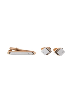 Saint Laurent Pre-Owned 1990s Cassandre logo cufflinks and tie clip set - Gold
