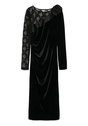 NISSA lace-insert velvet midi dress - Black