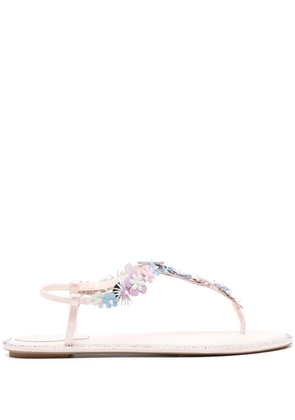 René Caovilla floral-appliqué leather sandals - Pink