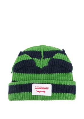 Charles Jeffrey Loverboy Supersized Chuncky Ears striped beanie - Green