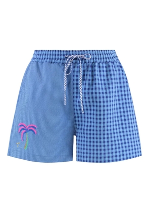 SUSANNA BLU checked embroidered-motif shorts - Blue