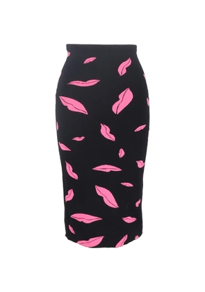 Diane Von Furstenberg Vintage lips-printed fitted midi skirt - Black