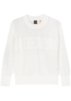 BOSS perforated-logo open-knit jumper - White