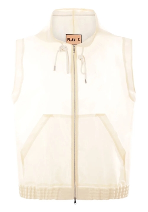 Plan C drawstring-hood zip-up vest - White