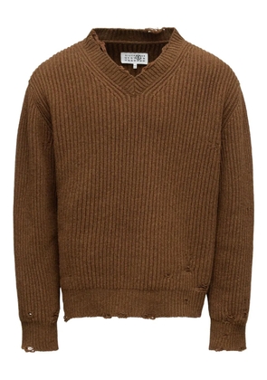 MM6 Maison Margiela ribbed V-neck sweater - Brown