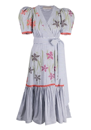 Silvia Tcherassi floral-embroidered striped midi dress - White