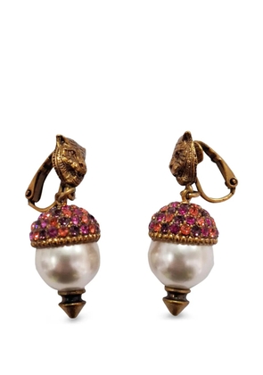 Gucci Pre-Owned crystal faux-pearl tiger earrings - Gold