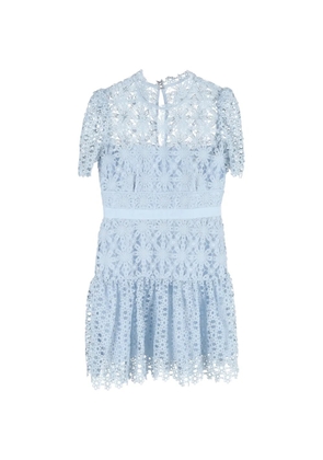 Self-Portrait floral-embroidered lace mini dress - Blue