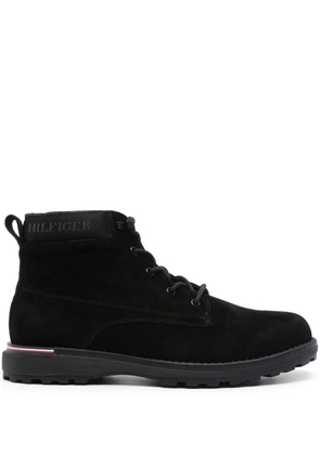 Tommy Hilfiger logo-jacquard suede boots - Black