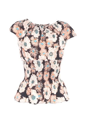 Prada Pre-Owned floral print shirred blouse - Black