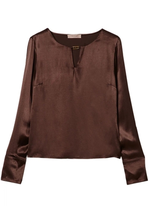 TWINSET appliqué-logo satin blouse - Brown