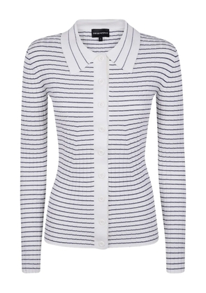 Emporio Armani striped polo-neck cardigan - White
