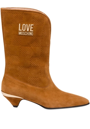 Love Moschino logo-plaque suede boots - Brown