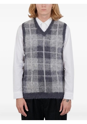 BEAMS PLUS V-neck checked vest - Blue