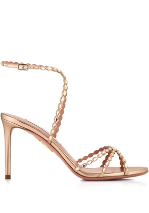 Aquazzura 85mm Love Struck scalloped strap metallic sandals - Gold