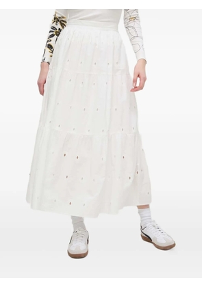 Desigual eyelet-embroidered tiered midi skirt - White