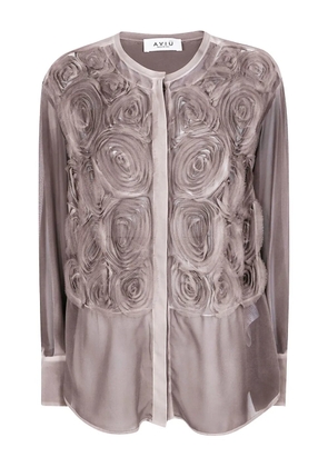 Aviù rose-embellished silk shirt - Neutrals