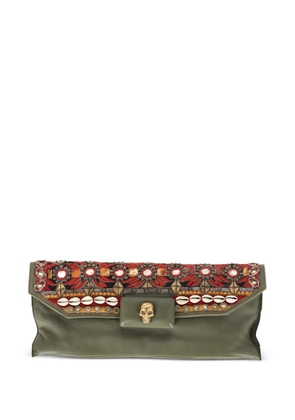 Alexander McQueen Pre-Owned bead-embellished flap clutch bag - Green