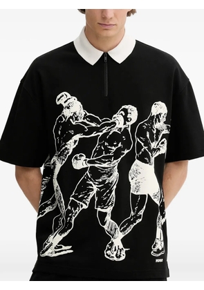 HUGO graphic-print zip polo shirt - Black