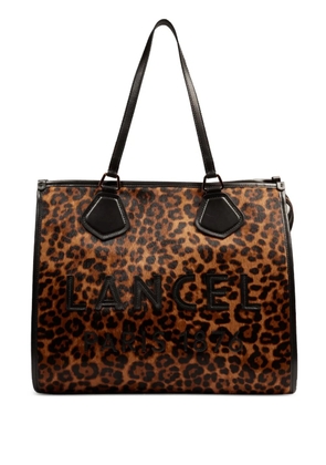 Lancel leopard-print leather tote bag - Black