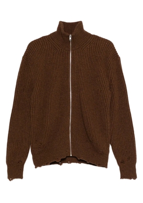 MM6 Maison Margiela zip-front frayed cardigan - Brown
