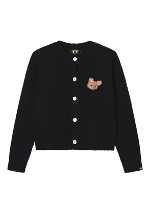 Mini Cream bear-appliqué cardigan - Black