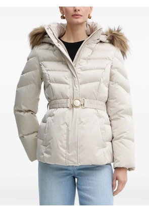 GUESS USA fur-trim belted jacket - Neutrals
