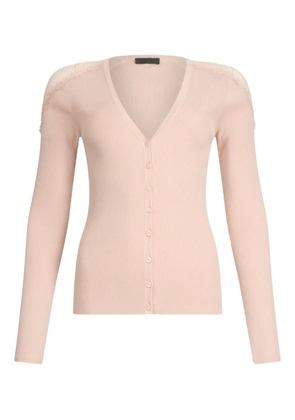 LIU JO lace-trimmed ribbed cardigan - Pink